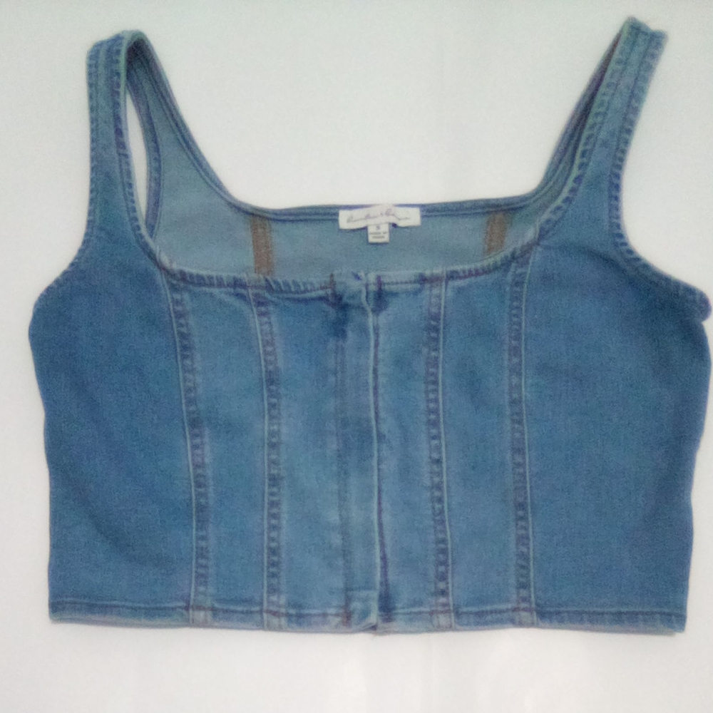 Hunter & Brown Blue Denim Crop Corset Top Size S Western Boho 90's